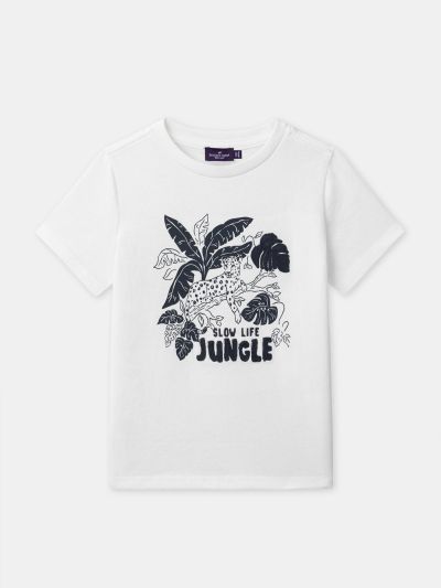 БЯЛА ТЕНИСКА С ПРИНТ ПАНТЕРА ЗА МОМЧЕ