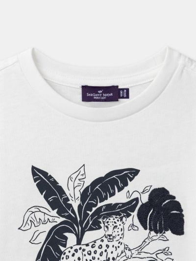 БЯЛА ТЕНИСКА С ПРИНТ ПАНТЕРА ЗА МОМЧЕ