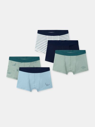 КОМПЛЕКТ ОТ 5 БРОЯ ДЕТСКИ БОКСЕРИ С МОТИВ ДИНОЗАВРИ ЗА МОМЧЕ