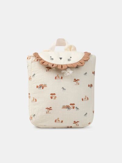 Бежова раница с принт зебра за бебе момче